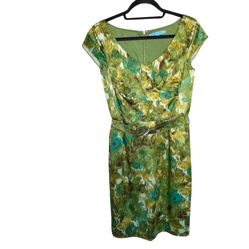 ANTONIO MELANI Vibrant Green Floral Midi Dress
